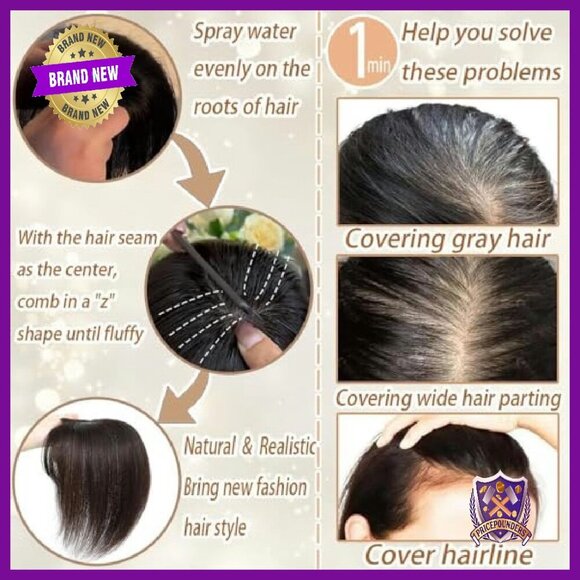 Human Hair Topper with Bangs Clip for Thinning Hair Volume